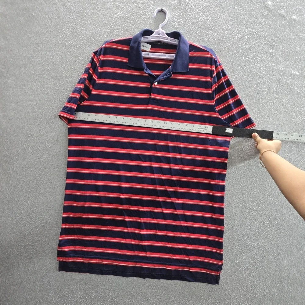 RLX Ralph Lauren Men Polo L Navy Red Striped Golf Short Sleeve Collar Logo